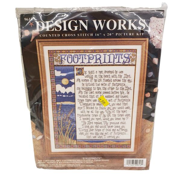 Design Works Footprints Poem Counted Cross Stitch Kit 14 Count Aida Cloth NEW - Picture 7 of 7